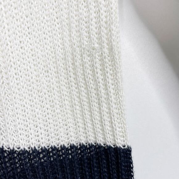 Vince Womens XSmall XS Cream Navy Blue Open Knit Colorblock Sweater Crew Neck - Picture 4 of 8